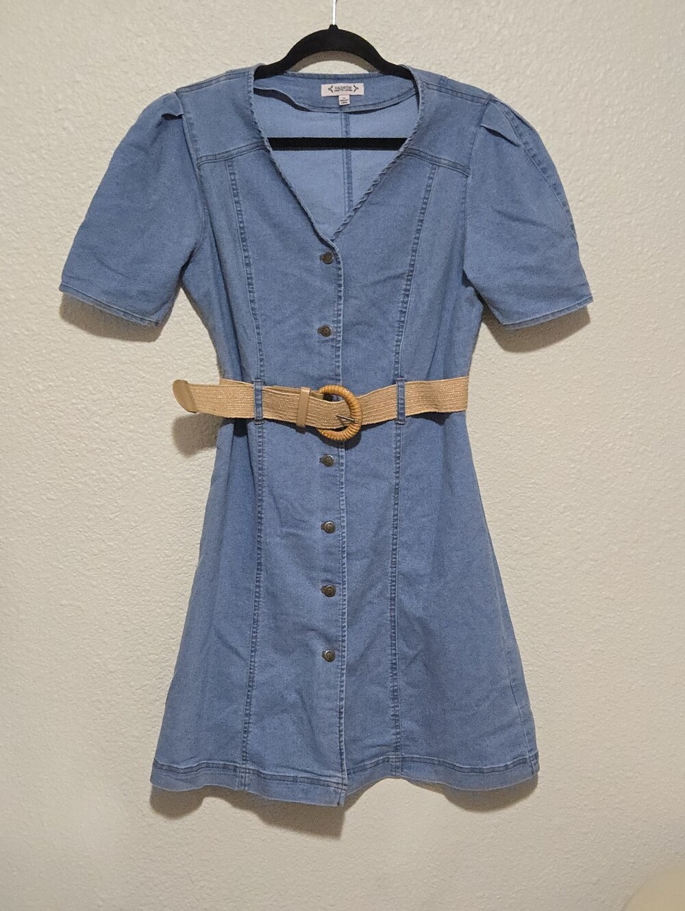 Nanette Lepore Denim Dress - Fit and Flare - Belted - Puff Sleeves - Size 12